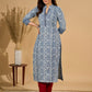 Inky Indigo Kurta with Geometric Collar & Cuffs