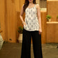 Soft Weave White Ikat Cotton Strappy Top with Delicate Hand Kantha Embroidery