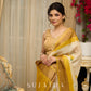 Exclusive pure tusser silk floral printed saree with mustard pallu