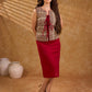 Rustic Beige Ethnic Print Cotton Sleeveless Cropped Jacket with Tassel Front Tie