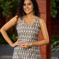 Minimalist Grey Ikat Sleeveless Dress  - Mirror Work Jacket Additional