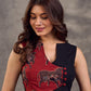Rich Black Maroon Cotton Silk Overlapping Sleeveless Blouse with Ajrakh Animal Print