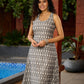 Minimalist Grey Ikat Sleeveless Dress  - Mirror Work Jacket Additional