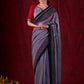 Grey Mul Cotton Saree with Checkered Border & Red Tassel Detailing