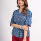Indigo Floral Printed Summer Top with Contrasting Maroon Highlights