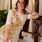 Refined Off White Cotton Straight Kurta with Floral Printed Panel and Button Embellishment
