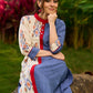 Contemporary Cream and Blue Ikat Half-and-Half Kurta