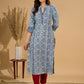 Inky Indigo Kurta with Geometric Collar & Cuffs