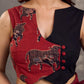Rich Black Maroon Cotton Silk Overlapping Sleeveless Blouse with Ajrakh Animal Print