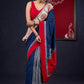Exclusive Hand-painted Madhubani & Indigo combination saree with Hand-painted Motif on Pallu