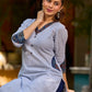 chic blue striped kurta adorned with peeking ajrakh accents on the pocket and sleeves.