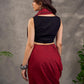 Rich Black Maroon Cotton Silk Overlapping Sleeveless Blouse with Ajrakh Animal Print