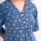 Indigo Floral Printed Summer Top with Contrasting Maroon Highlights