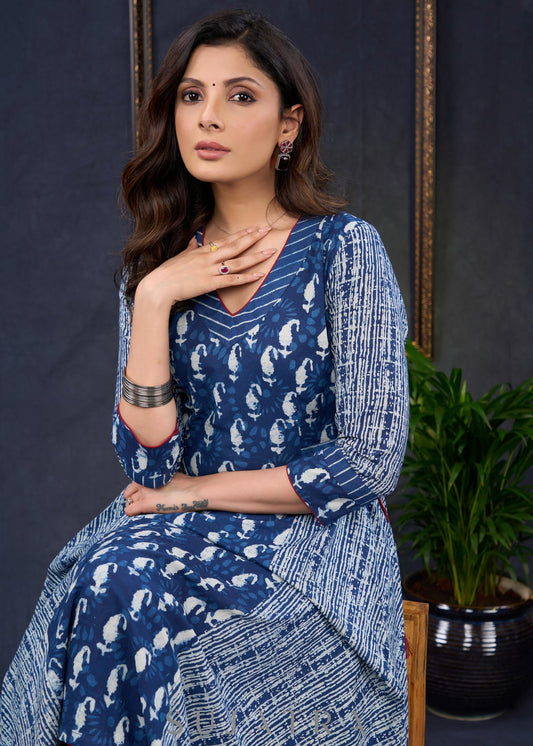 Graceful-Cotton-Indigo-Combination-A-Line-Kurta--Pant-Optional
