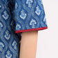 Indigo Floral Printed Summer Top with Contrasting Maroon Highlights