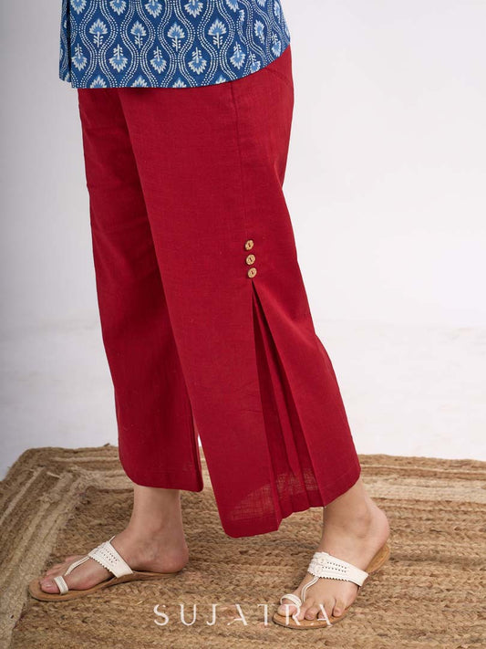 Maroon Cotton Refined Panel Detail Pants