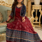 Maroon rich Jamdani Lehenga and Choli - Beautiful navy blue embroidered shrug Optional