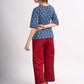 Indigo Floral Printed Summer Top with Contrasting Maroon Highlights
