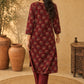 Maroon Ajrakh Cotton Kurta with Floral Print & Black Accents