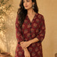 Maroon Ajrakh Cotton Kurta with Floral Print & Black Accents