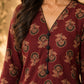 Maroon Ajrakh Cotton Kurta with Floral Print & Black Accents