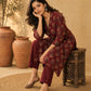 Maroon Ajrakh Cotton Kurta with Floral Print & Black Accents
