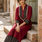 Luxe Maroon Cotton Kurta with Ajrakh Printed Yoke Panel & Delicate Embroidery