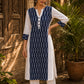 Minimal White Cotton Kurta with Navy Ikat Centre Panel & Coordinated Cuff Detail