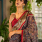 Flourishing Dark Grey All-Over Kalamkari Floral Chanderi Saree with Gold Woven Zari Border & Maroon Hem Accent
