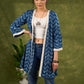 Boho Chic Indigo Blue Shrug With Vibrant Print & Whimsical Laces