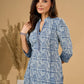 Inky Indigo Kurta with Geometric Collar & Cuffs