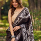 Timeless Dark Brown Pure Silk Hand Batik Saree with Bold Prints and Statement Borders
