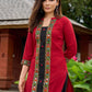 Beautiful maroon cotton kurta highlighted with traditional Kutch mirror embroidery-pant optional