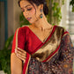 Flourishing Dark Grey All-Over Kalamkari Floral Chanderi Saree with Gold Woven Zari Border & Maroon Hem Accent