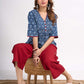 Indigo Floral Printed Summer Top with Contrasting Maroon Highlights