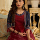 Maroon rich Jamdani Lehenga and Choli - Beautiful navy blue embroidered shrug Optional