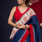 Exclusive Hand-painted Madhubani & Indigo combination saree with Hand-painted Motif on Pallu