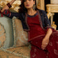 Maroon rich Jamdani Lehenga and Choli - Beautiful navy blue embroidered shrug Optional