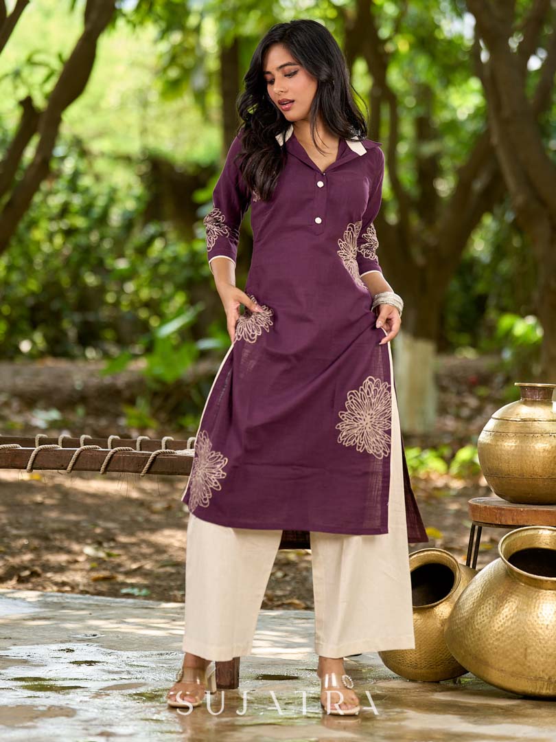Timeless Purple Cotton Kurta with Statement Floral Hand Block Print