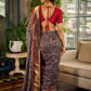 Flourishing Dark Grey All-Over Kalamkari Floral Chanderi Saree with Gold Woven Zari Border & Maroon Hem Accent
