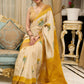 Exclusive pure tusser silk floral printed saree with mustard pallu