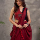 Rich Black Maroon Cotton Silk Overlapping Sleeveless Blouse with Ajrakh Animal Print