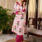 Radiant Off-White Cotton Kurta with Floral Printed Design and Contrasting Rose Accents