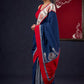Exclusive Hand-painted Madhubani & Indigo combination saree with Hand-painted Motif on Pallu