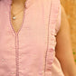 Pretty Pastel Pink Cotton Top with Pearl Embellished Frilled Yoke and Kantha Embroidery