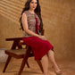 Rustic Beige Ethnic Print Cotton Sleeveless Cropped Jacket with Tassel Front Tie