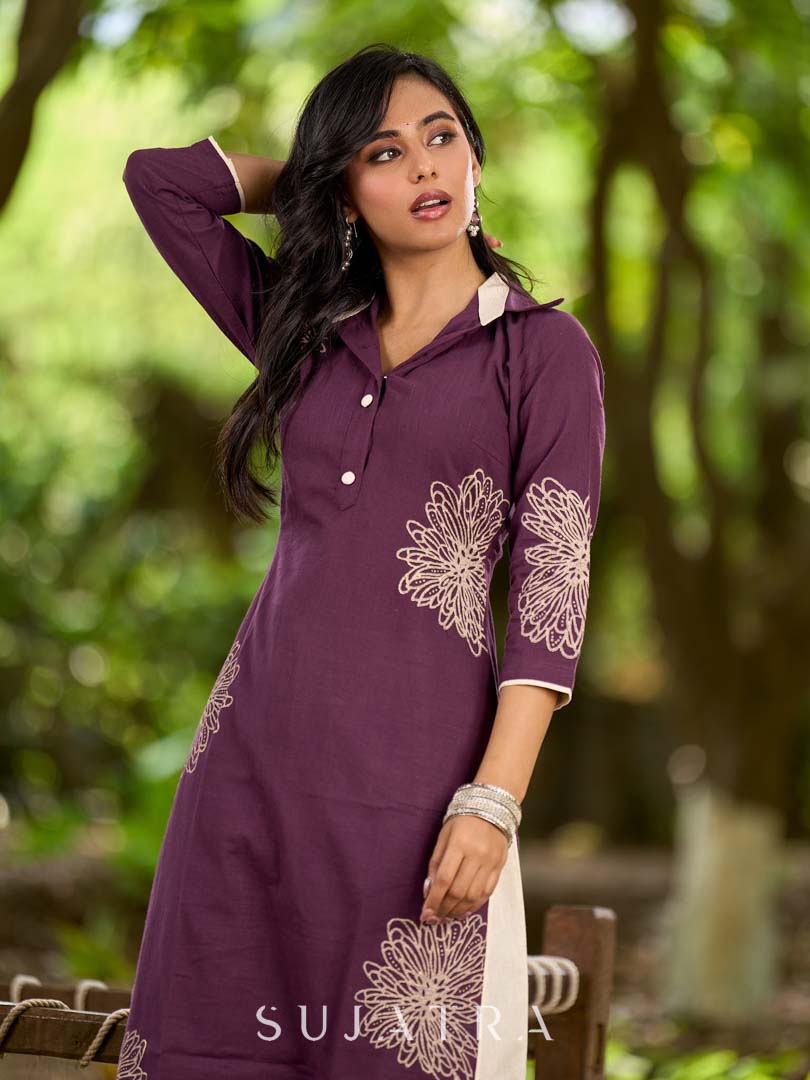 Timeless Purple Cotton Kurta with Statement Floral Hand Block Print