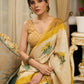 Exclusive pure tusser silk floral printed saree with mustard pallu