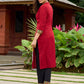 Beautiful maroon cotton kurta highlighted with traditional Kutch mirror embroidery-pant optional