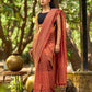 Contemporary Rust Cotton Saree with Traditional Hand Block Print Borders